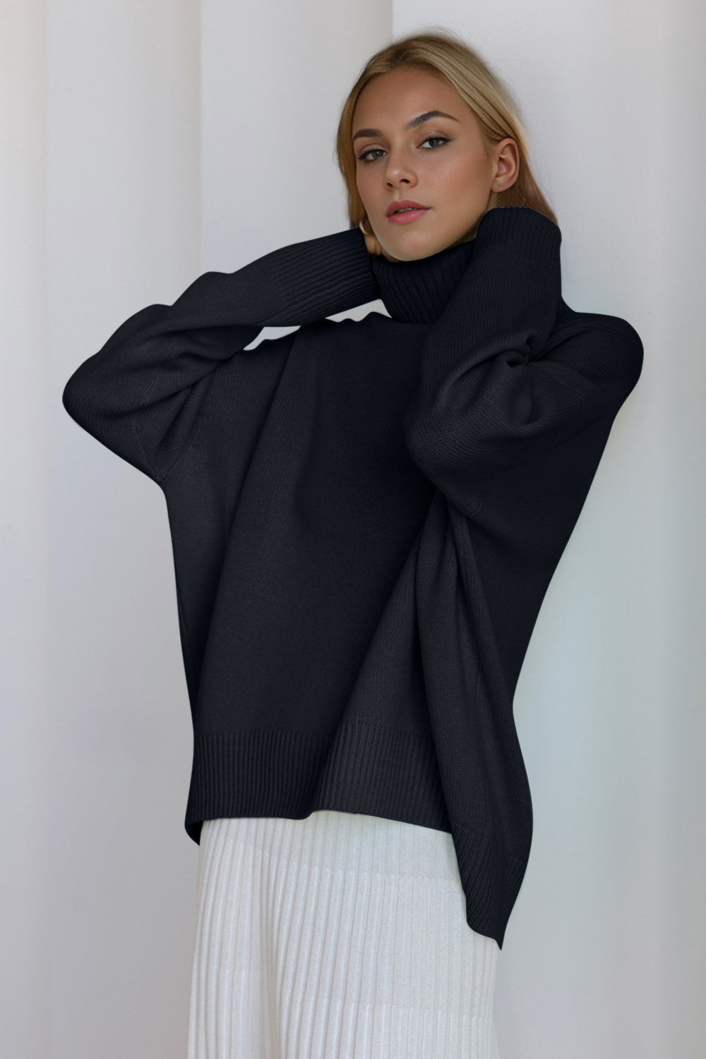 Basic Bae Turtleneck Dropped Shoulder Long Sleeve Sweater-Angel Casuals