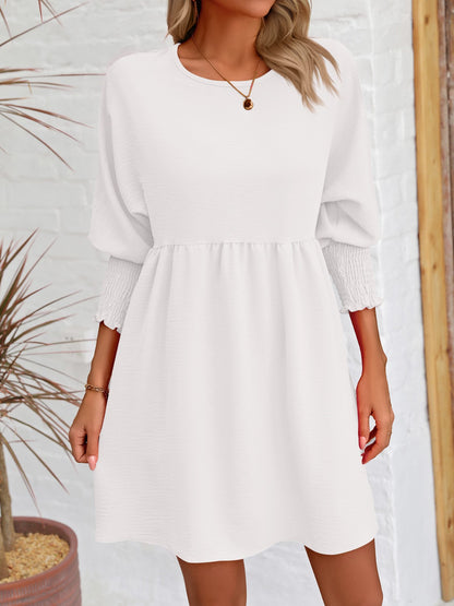 Round Neck Lantern Sleeve Mini Dress-Angel Casuals