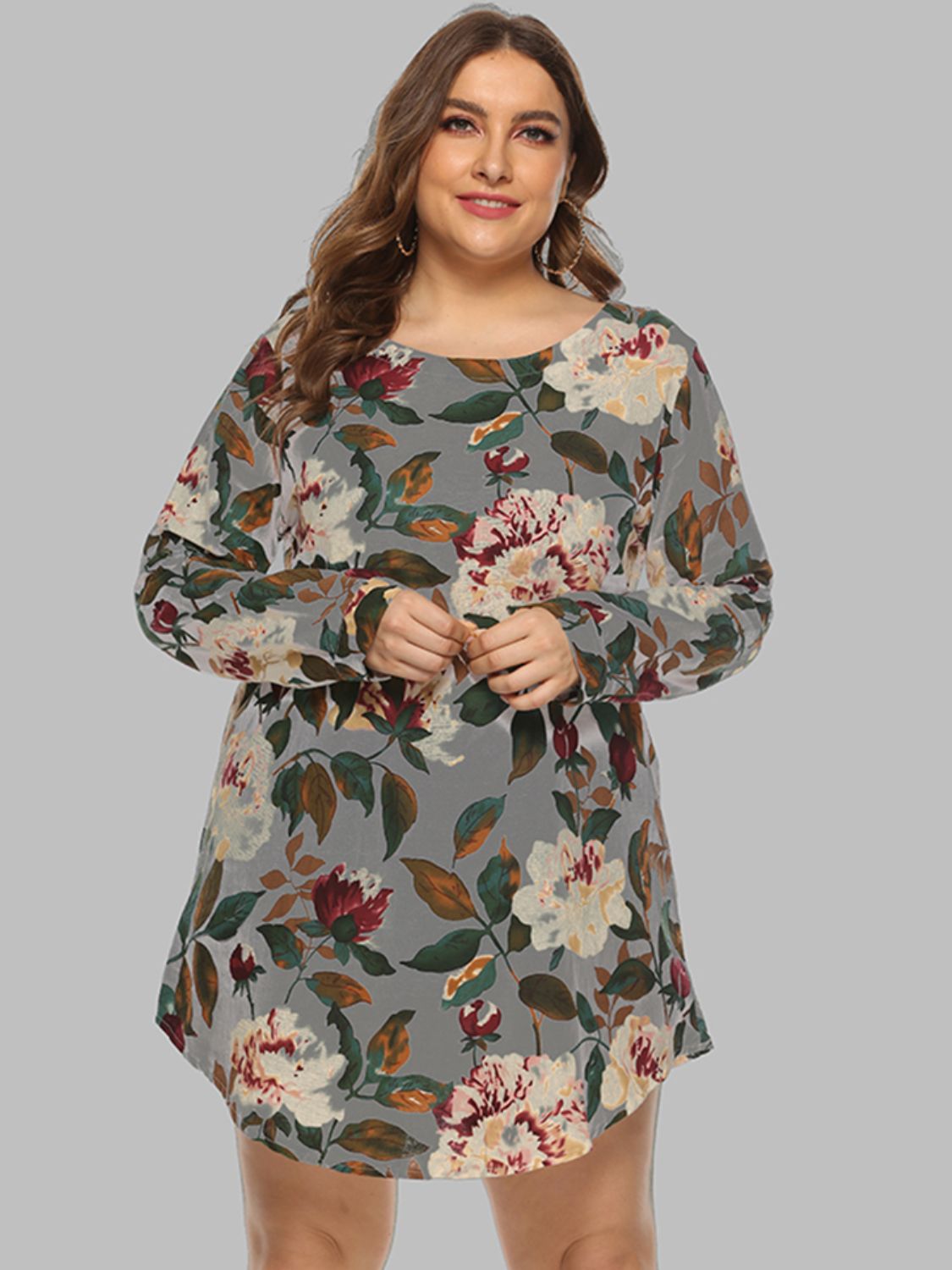 Full Size Floral Long Sleeve Mini Dress-Angel Casuals