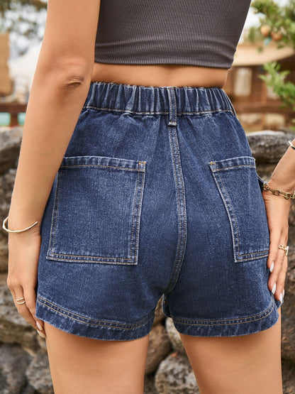 High Waist Denim Shorts with Pockets-Angel Casuals