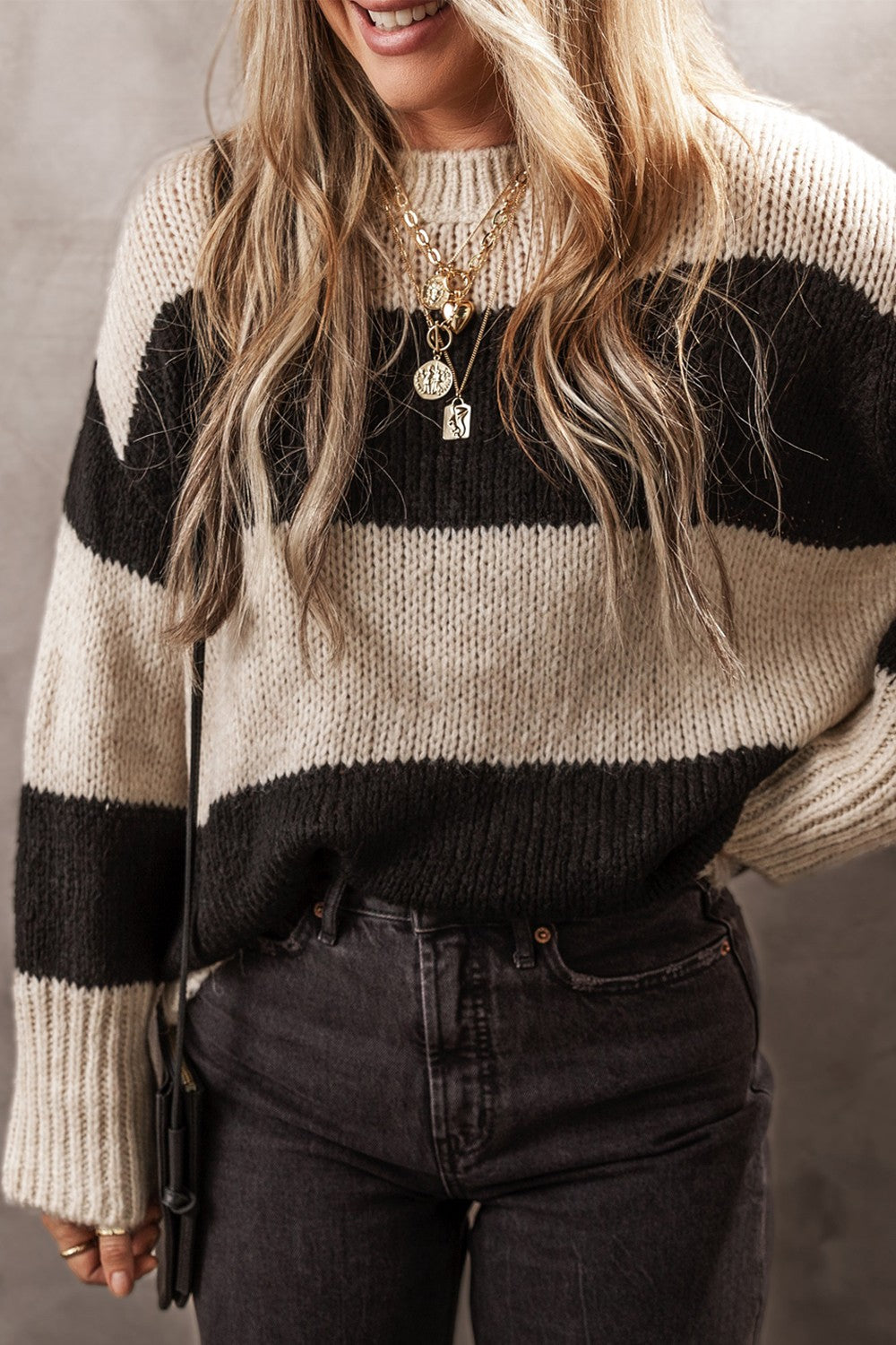 Color Block Round Neck Sweater-Angel Casuals