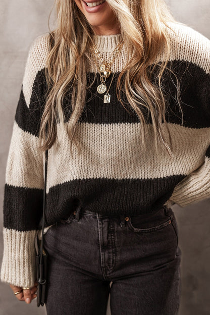 Color Block Round Neck Sweater-Angel Casuals