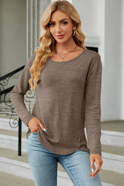 Round Neck Long Sleeve T-Shirt-Angel Casuals