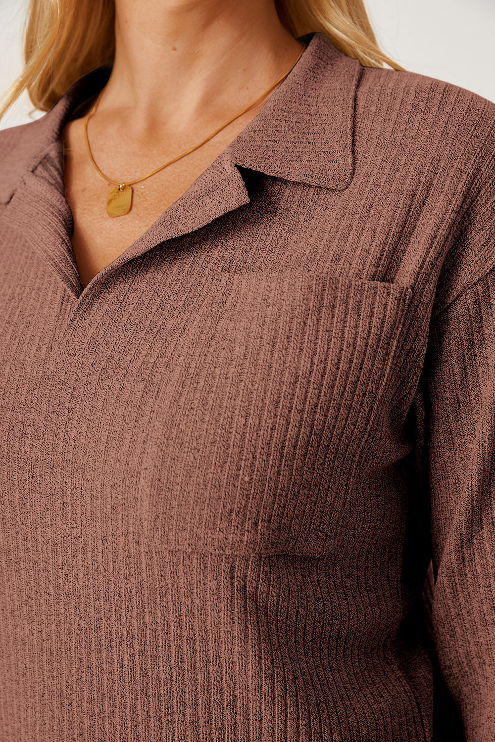 Collared Neck Dropped Shoulder T-Shirt-Angel Casuals