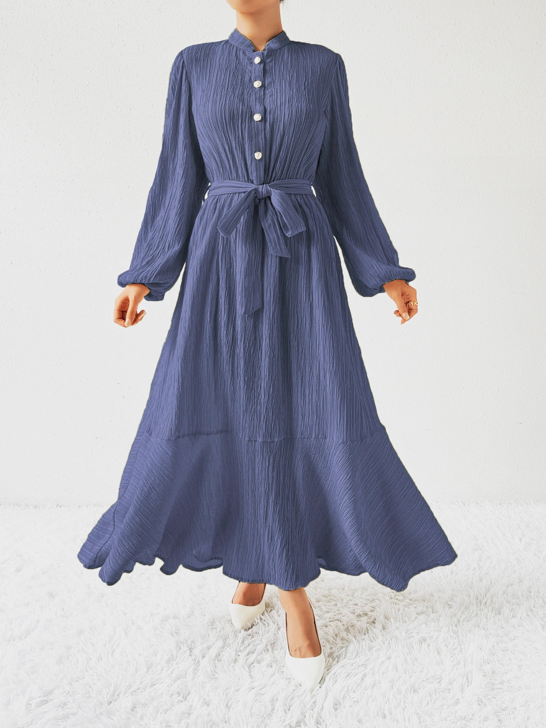 Tie Waist Long Sleeve Dress-Angel Casuals