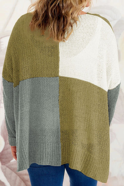 Plus Size Color Block Round Neck Sweater-Angel Casuals