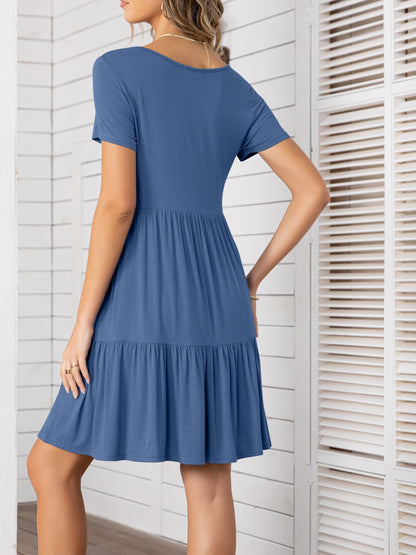 Round Neck Short Sleeve Mini Tee Dress-Angel Casuals