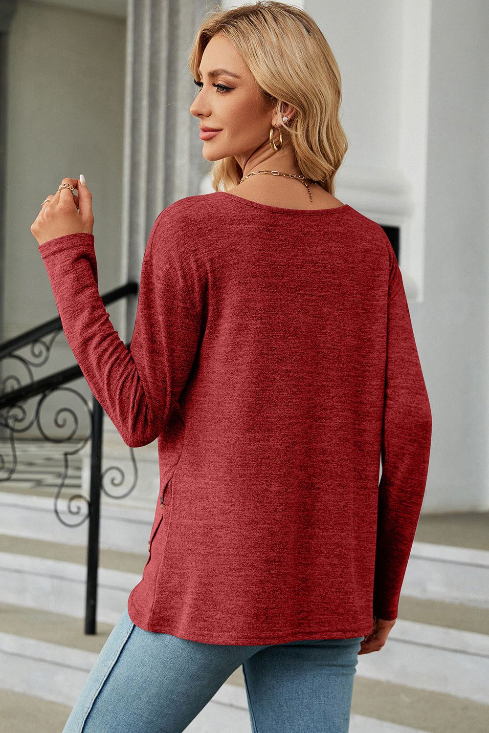 Round Neck Long Sleeve T-Shirt-Angel Casuals