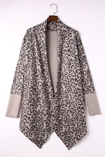 Leopard Open Front Long Sleeve Cover-Up-Angel Casuals