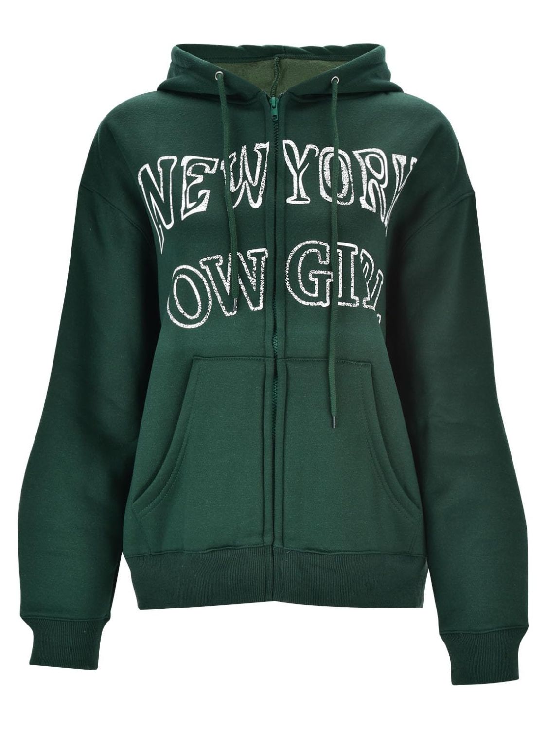 Letter Graphic Zip Up Long Sleeve Hooded Jacket-Angel Casuals