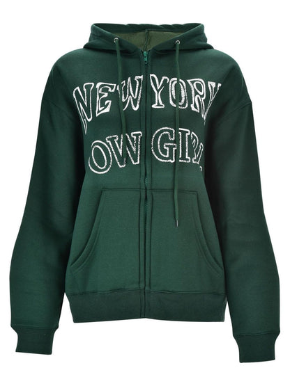 Letter Graphic Zip Up Long Sleeve Hooded Jacket-Angel Casuals