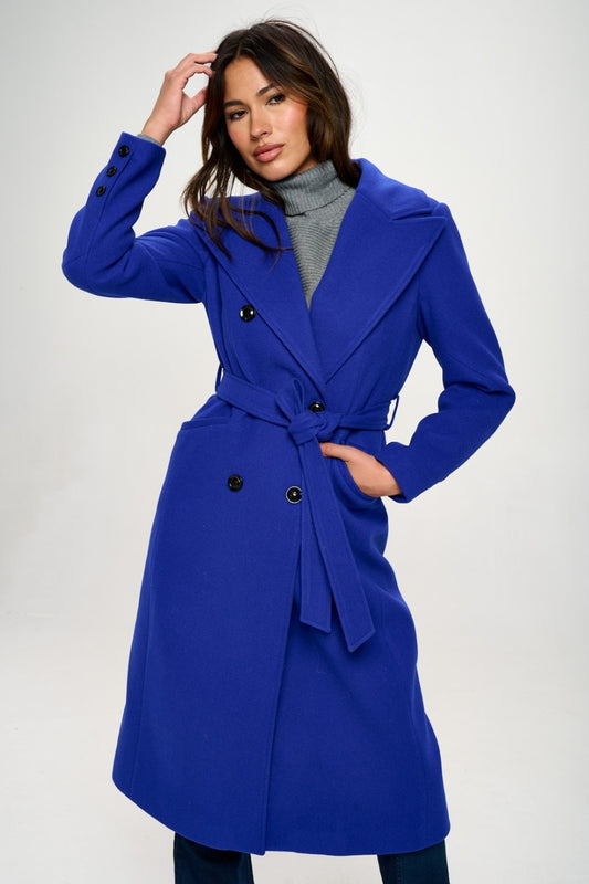 Coalition LA Double-Breasted Longline Coat with Belt-Angel Casuals