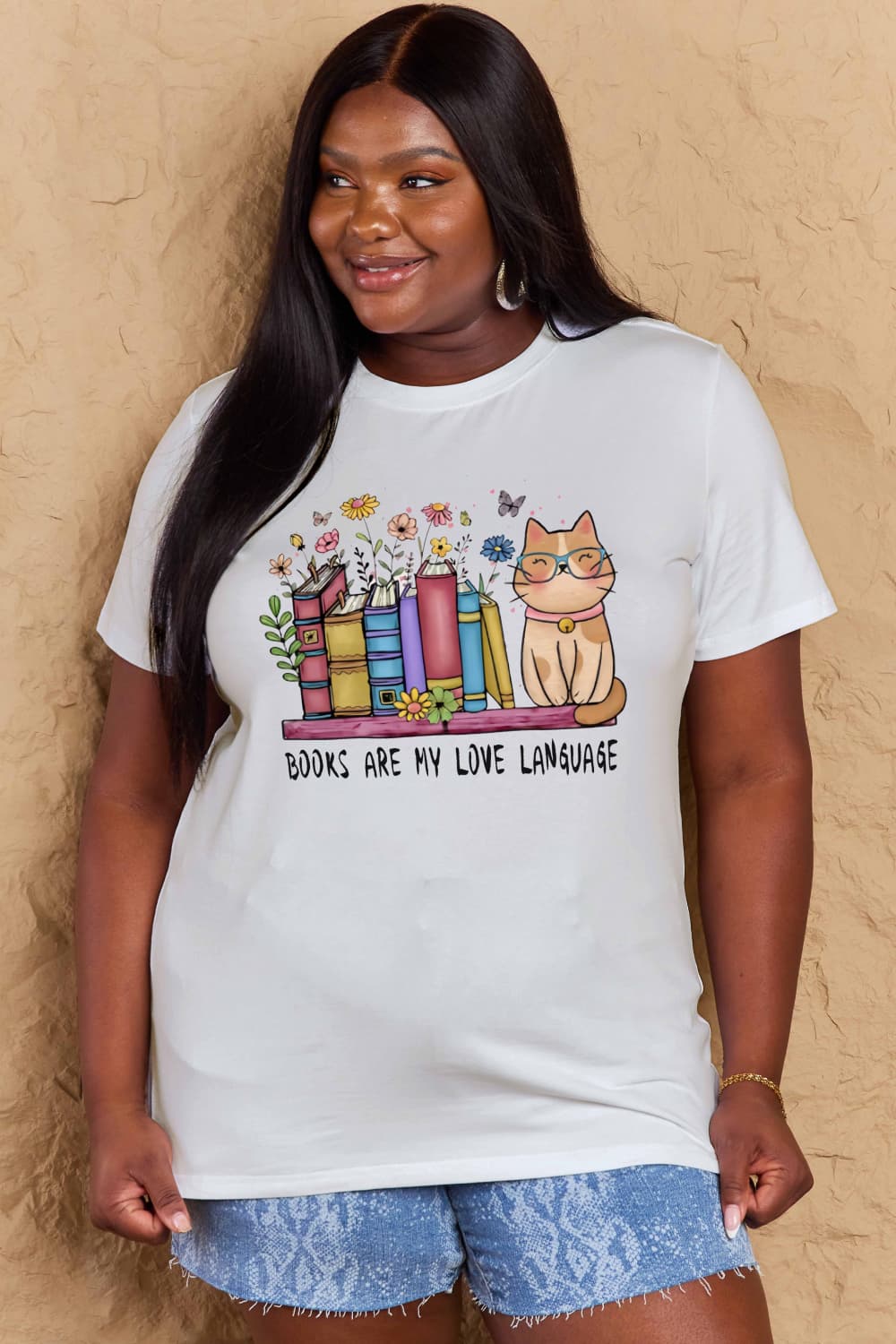 Simply Love Full Size BOOKS ARE MY LOVE LANGUAGE Graphic Cotton Tee-Angel Casuals