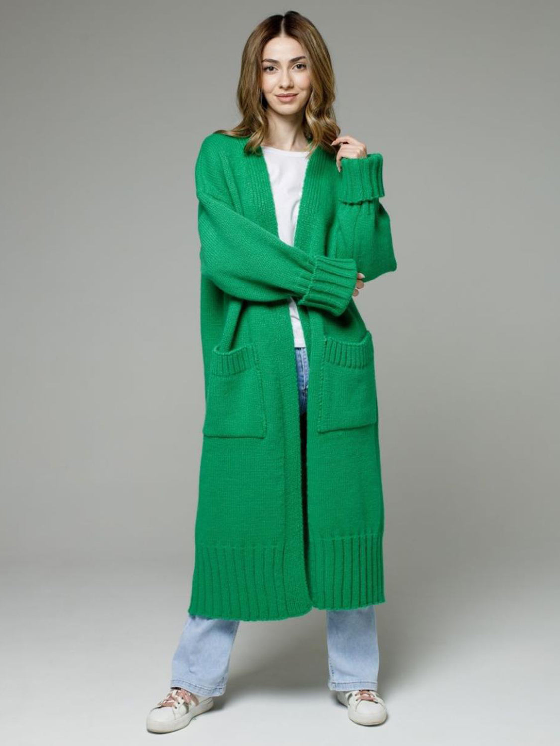 Pocketed Open Front Dropped Shoulder Cardigan-Angel Casuals