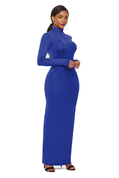 Mock Neck Long Sleeve Maxi Slim Dress-Angel Casuals