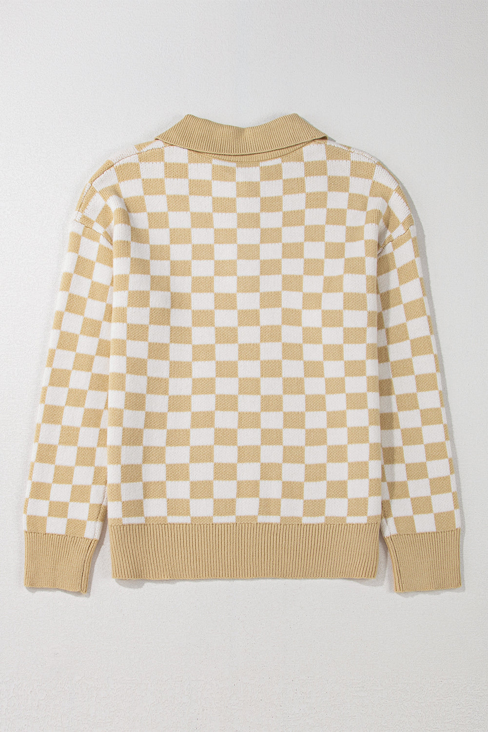 Checkered Collared Neck Long Sleeve Sweater-Angel Casuals