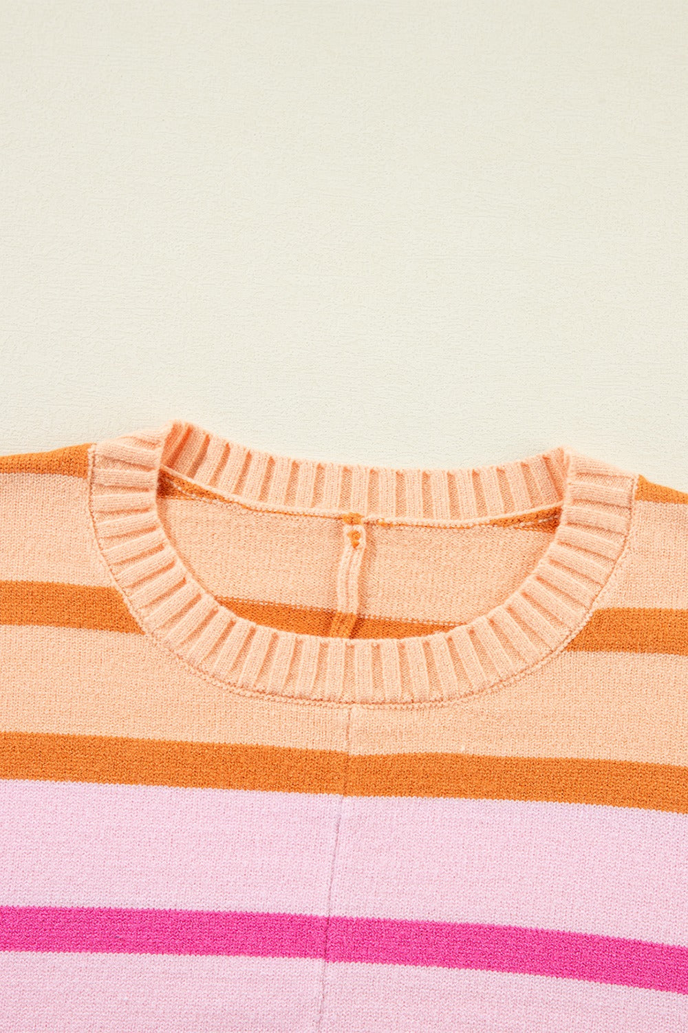 Contrast Striped Round Neck Long Sleeve Knit Top-Angel Casuals