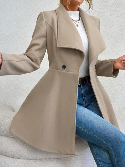 Collared Neck Button Up Long Sleeve Coat-Angel Casuals