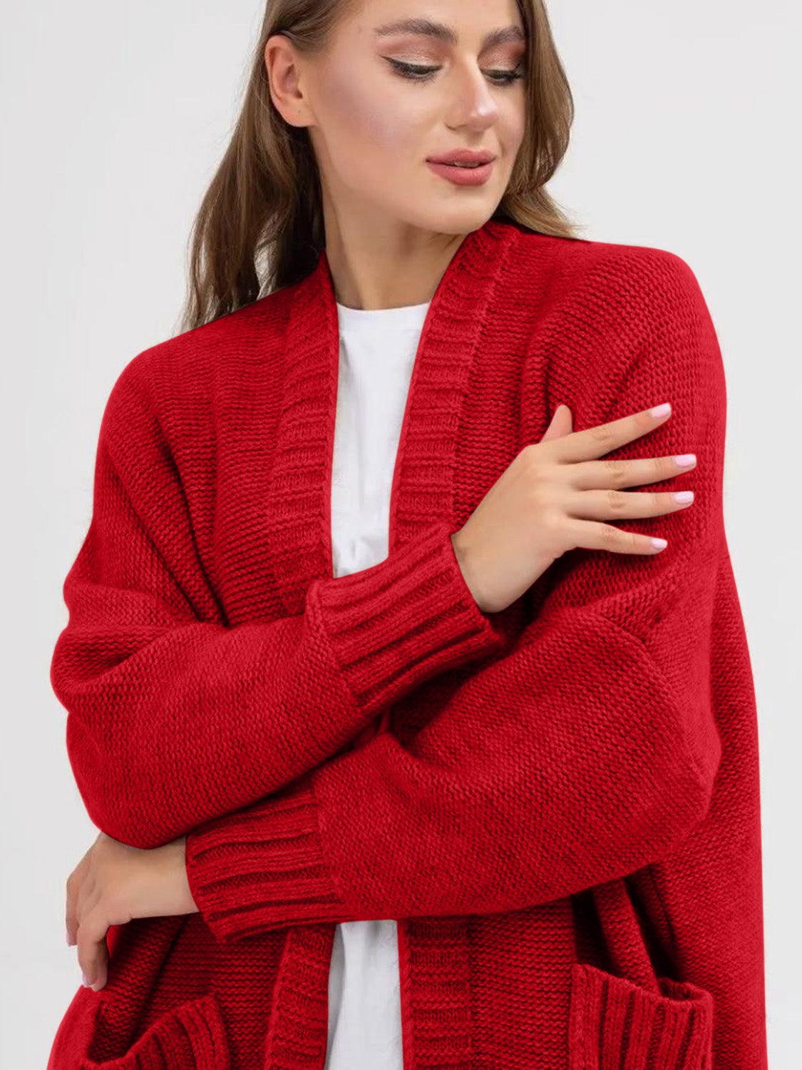Pocketed Open Front Long Sleeve Longline Cardigan-Angel Casuals