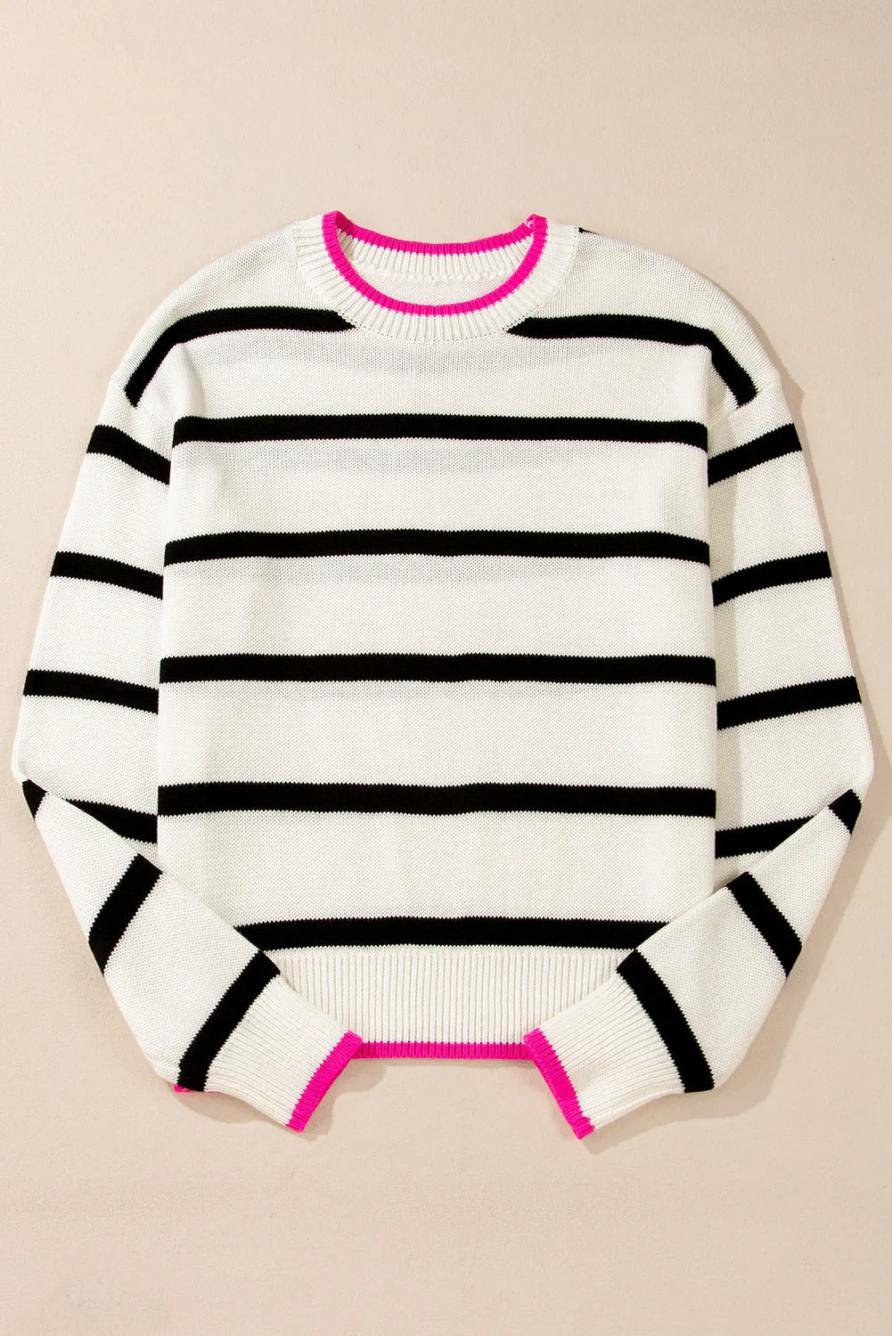 Striped Round Neck Long Sleeve Sweater-Angel Casuals