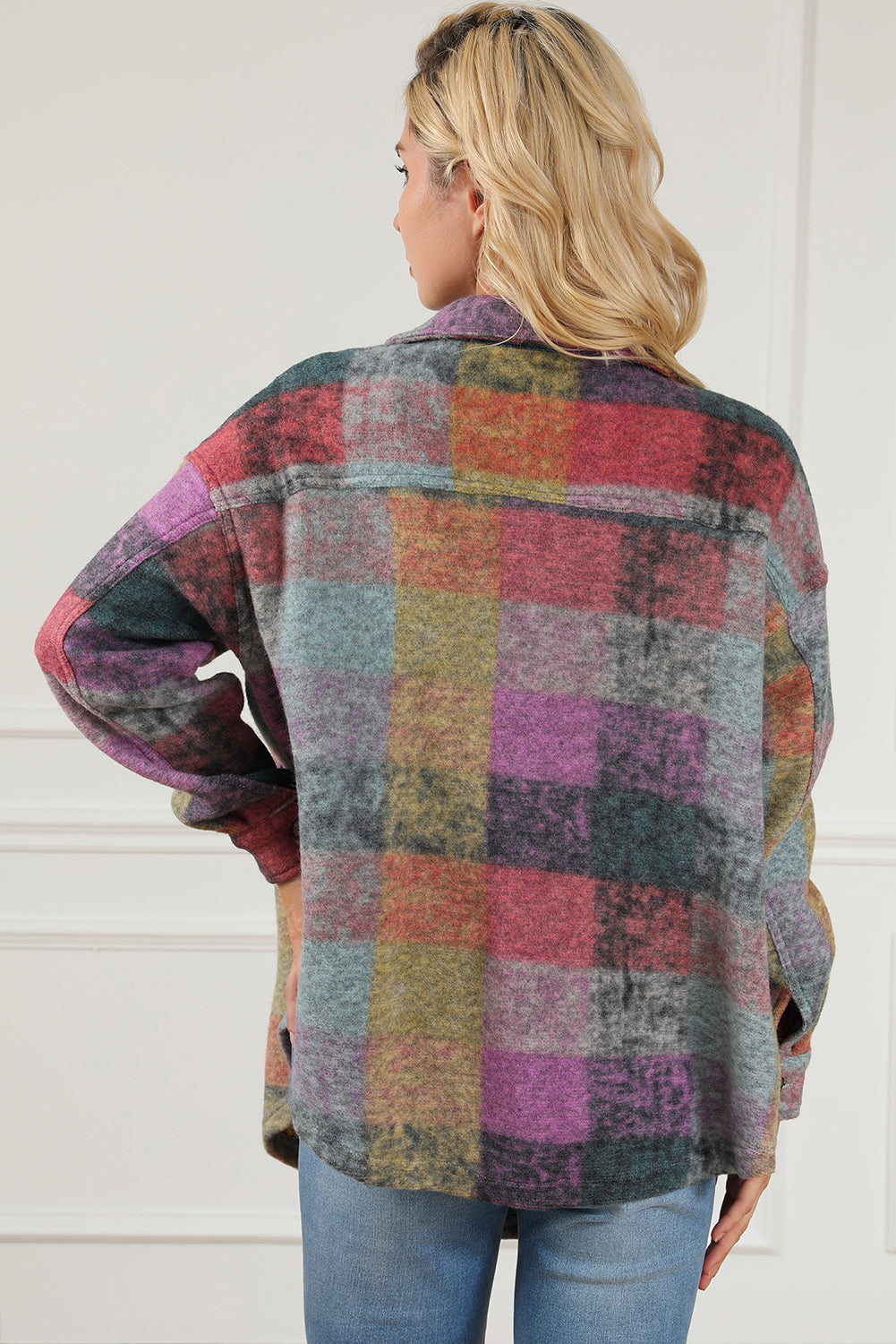Plaid Collared Neck Button Front Jacket-Angel Casuals
