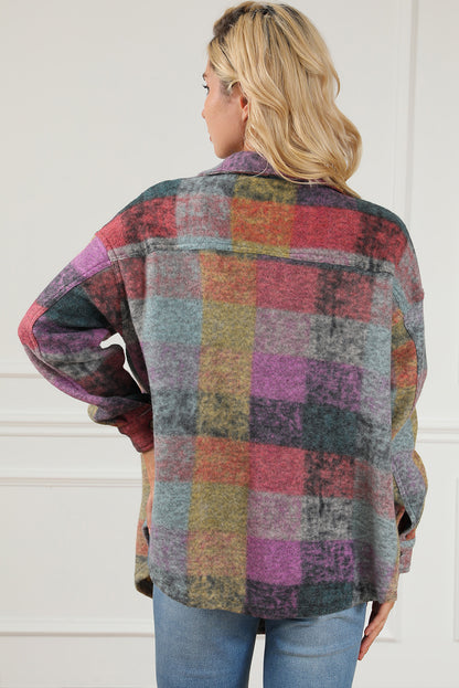 Plaid Collared Neck Button Front Jacket-Angel Casuals
