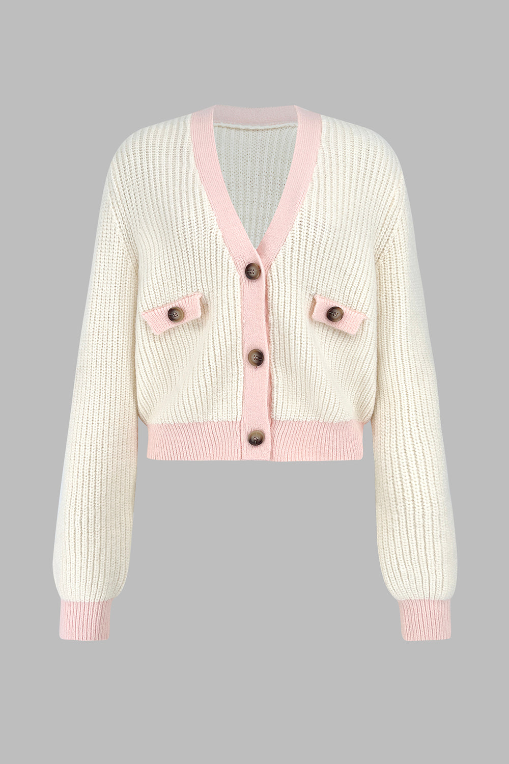 Contrast Trim Button Up Dropped Shoulder Cardigan-Angel Casuals