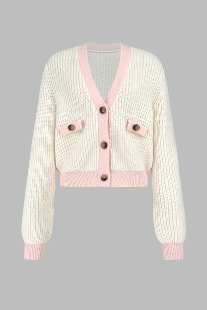 Contrast Trim Button Up Dropped Shoulder Cardigan-Angel Casuals