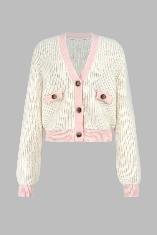 Contrast Trim Button Up Dropped Shoulder Cardigan-Angel Casuals