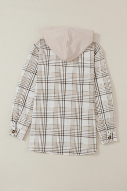 Plaid Removable Hood Button Up Shacket-Angel Casuals