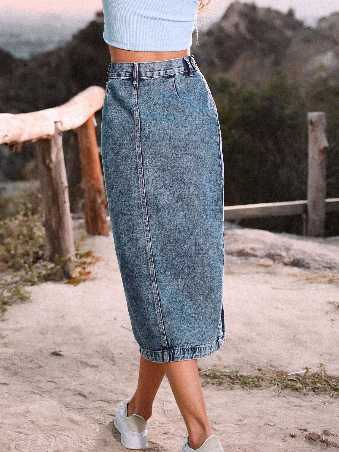 Button Down Denim Skirt-Angel Casuals