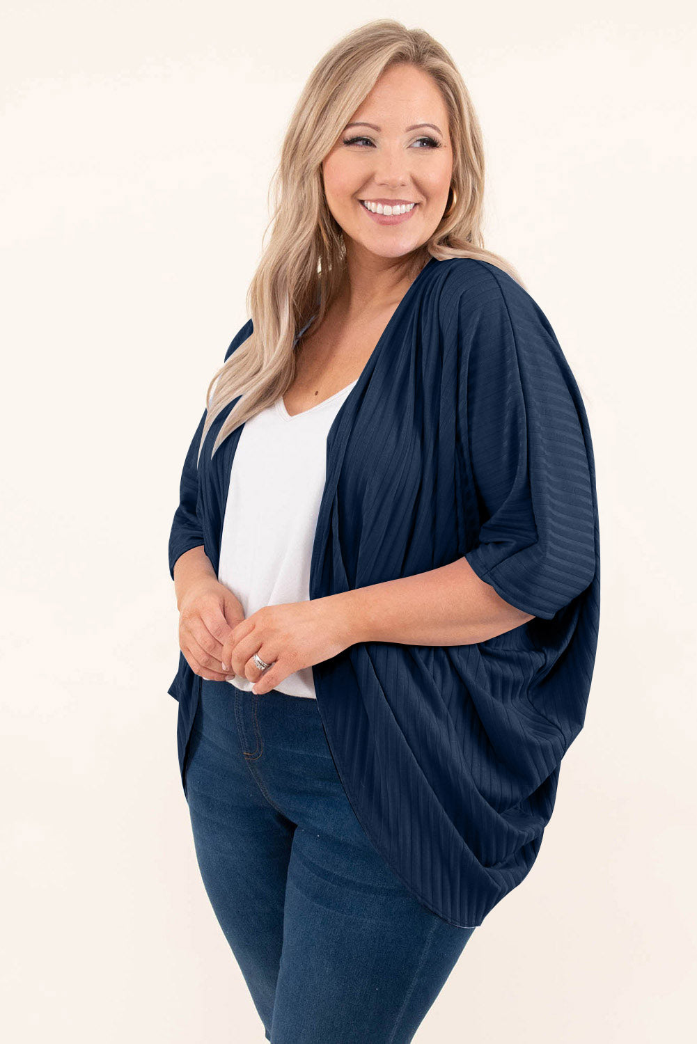 Plus Size Ribbed Cocoon Cover Up-Angel Casuals