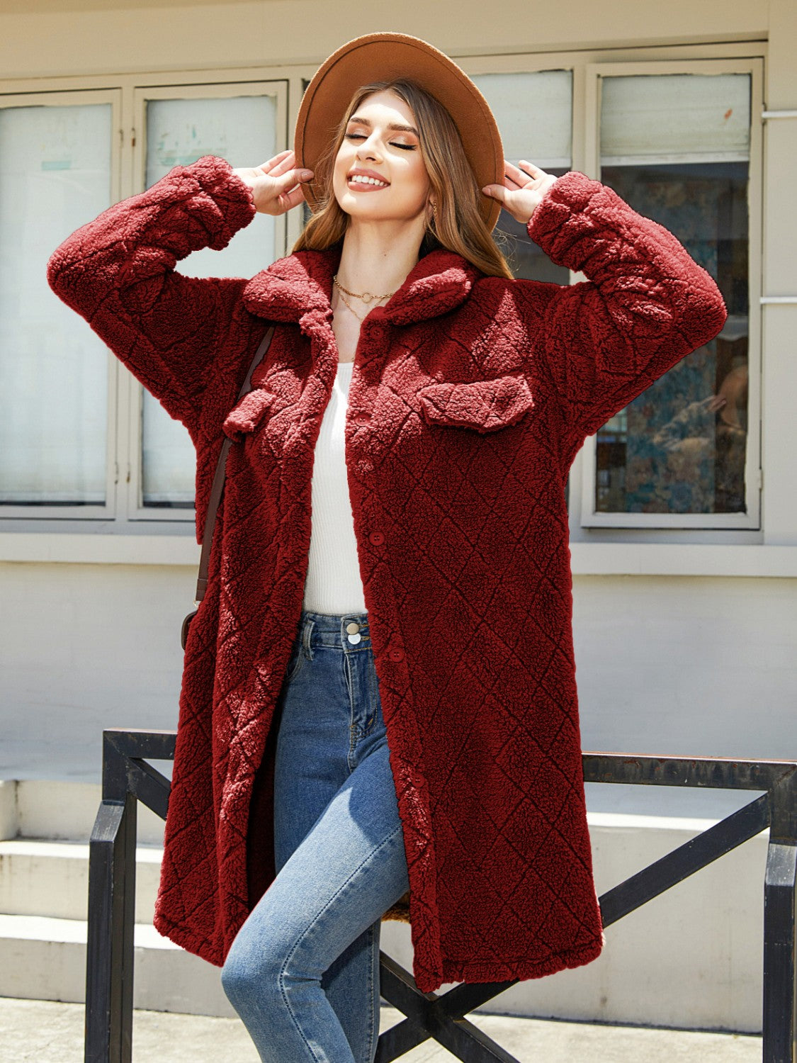 Texture Button Up Dropped Shoulder Coat-Angel Casuals