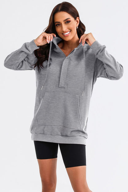 Drawstring Half Zip Hooded Dress-Angel Casuals