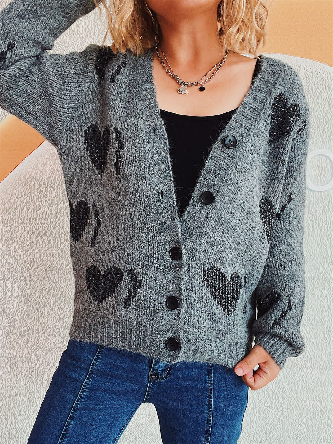 Heart Button Up Long Sleeve Cardigan-Angel Casuals