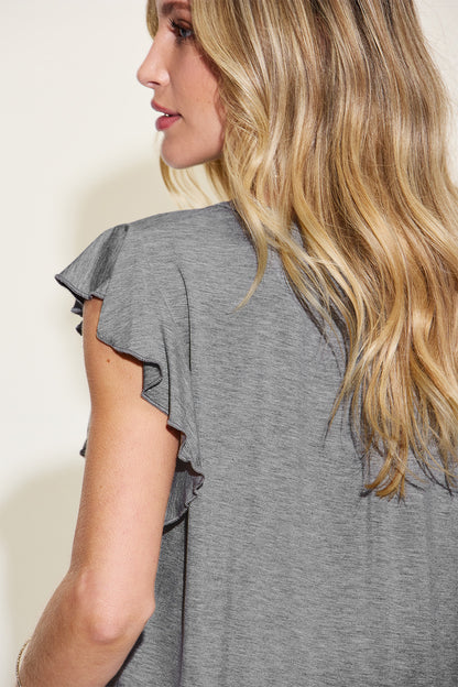 Basic Bae Full Size Bamboo Notched Ruffled Short Sleeve T-Shirt-Angel Casuals