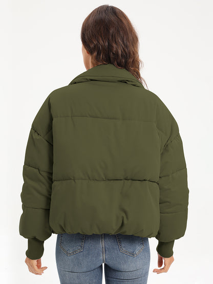 Zip Up Turtleneck Long Sleeve Winter Coat-Angel Casuals