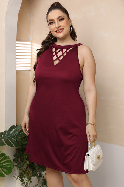 Plus Size Cutout Round Neck Sleeveless Dress-Angel Casuals