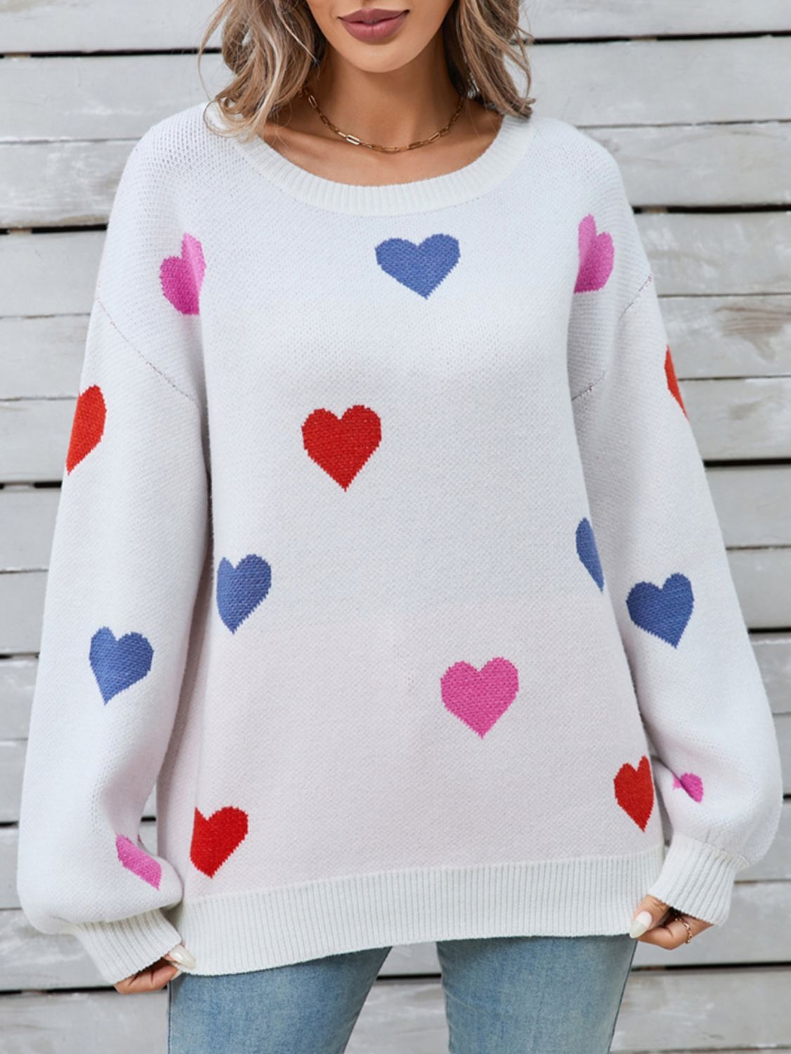 Angel Wings Heart Round Neck Long Sleeve Sweater-Angel Casuals