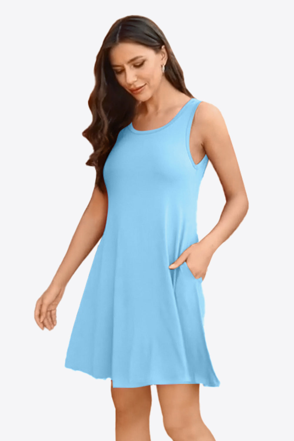 Full Size Round Neck Sleeveless Dress with Pockets-Angel Casuals