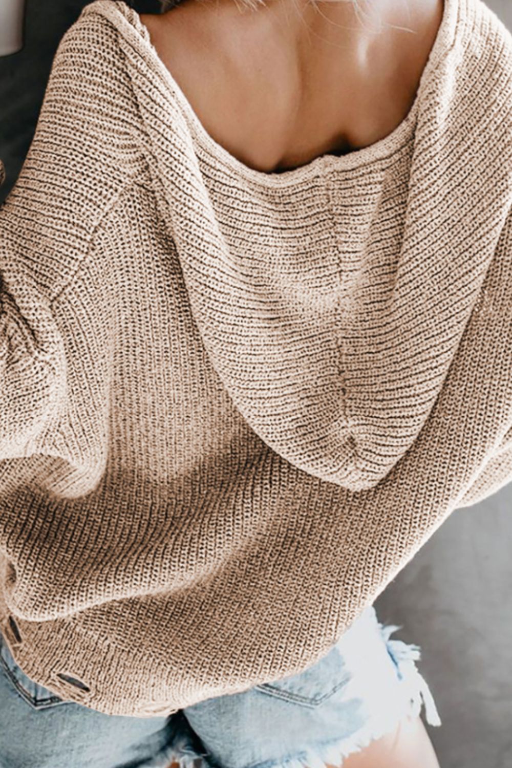 Distressed Zip Up Drawstring Hooded Cardigan-Angel Casuals