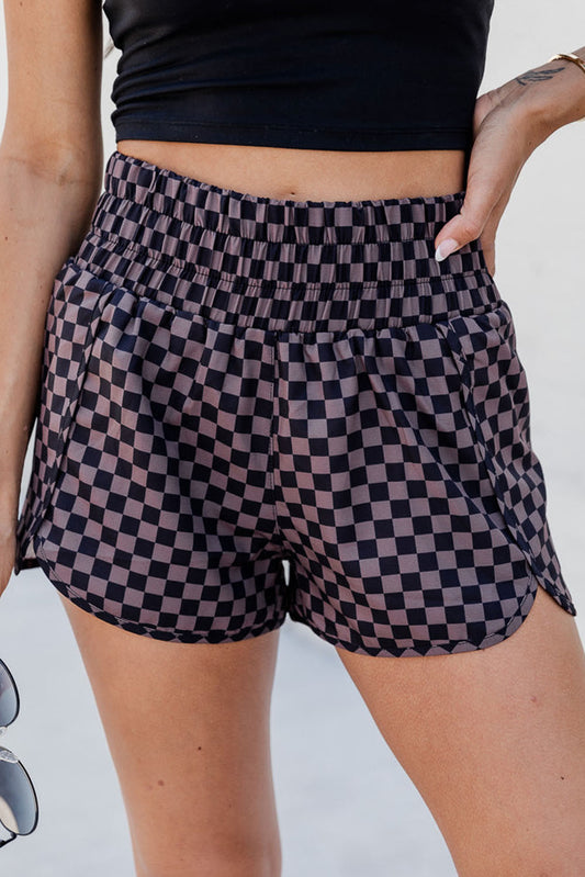 Checkered Elastic Waist Shorts-Angel Casuals