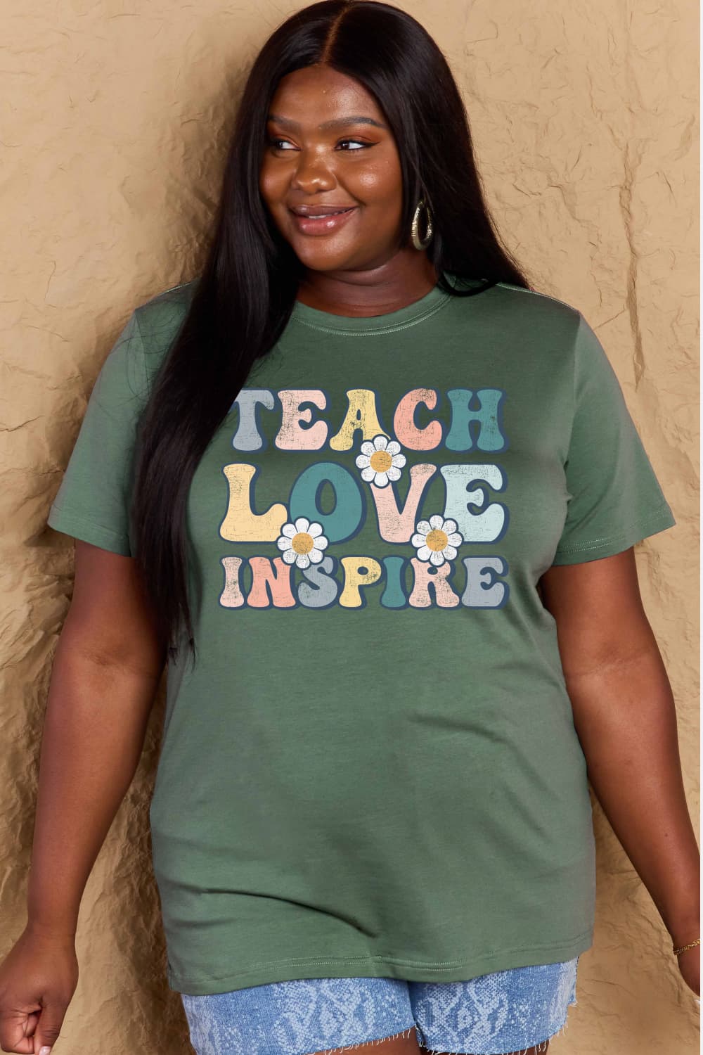 Simply Love Full Size TEACH LOVE INSPIRE Graphic Cotton T-Shirt-Angel Casuals