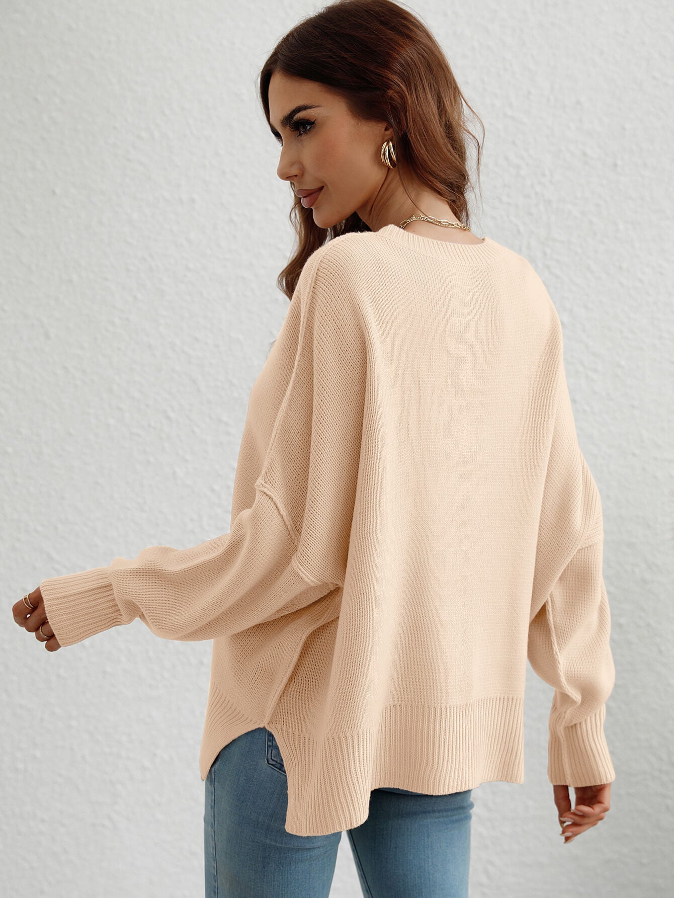 Exposed Seam Dropped Shoulder Slit Sweater-Angel Casuals