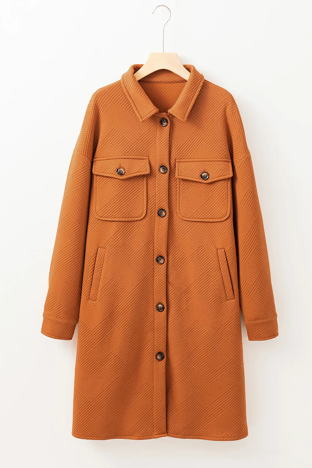 Textured Button Down Collared Neck Coat-Angel Casuals