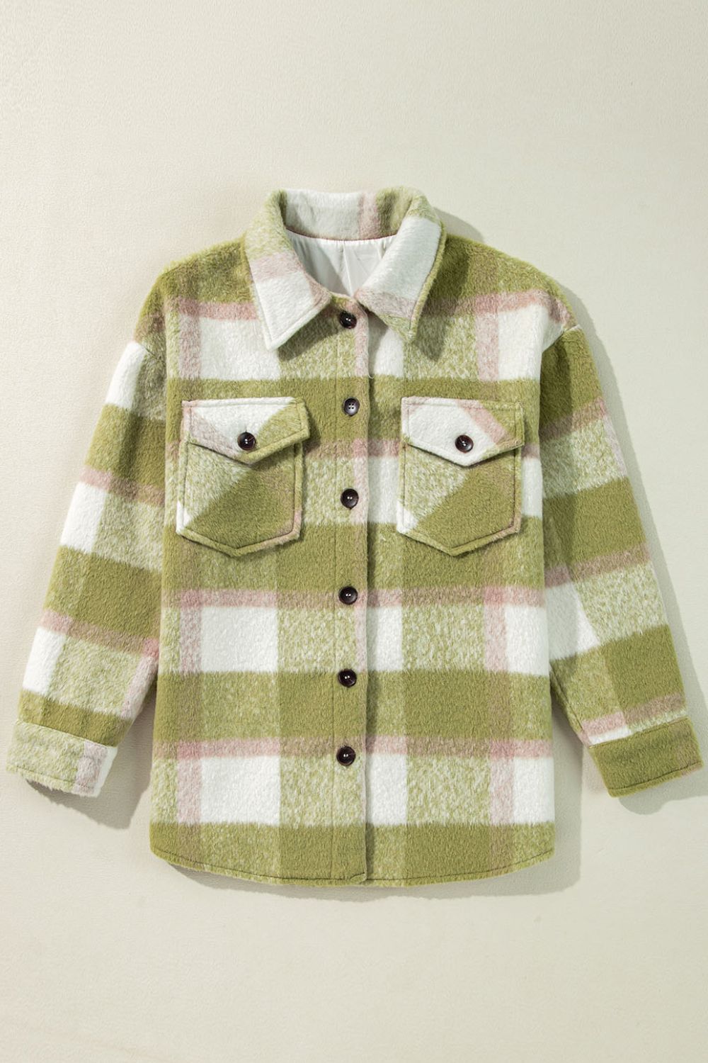 Pocketed Plaid Collared Neck Shacket-Angel Casuals