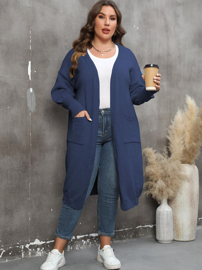 Plus Size Long Sleeve Pocketed Cardigan-Angel Casuals