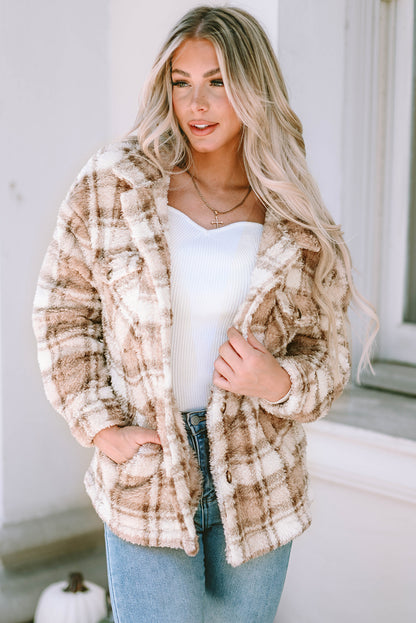 Plaid Collared Neck Jacket-Angel Casuals