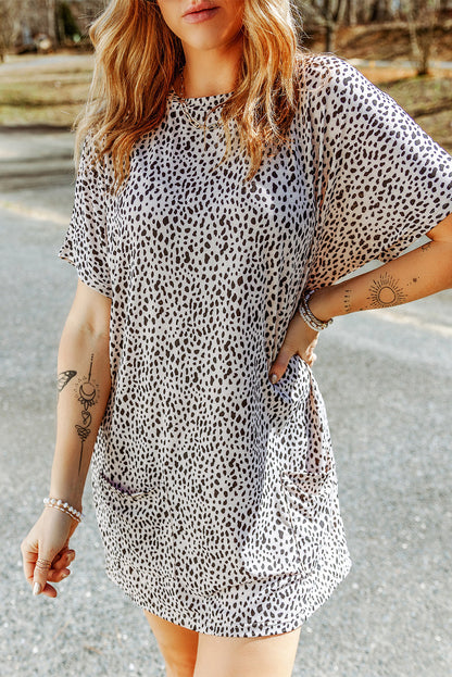 Animal Print Round Neck Tunic Tee with Pockets-Angel Casuals