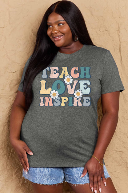 Simply Love Full Size TEACH LOVE INSPIRE Graphic Cotton T-Shirt-Angel Casuals